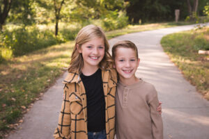 Sam and Cale - Brother and Sister family portraits at Standing Bear Lake in Omaha